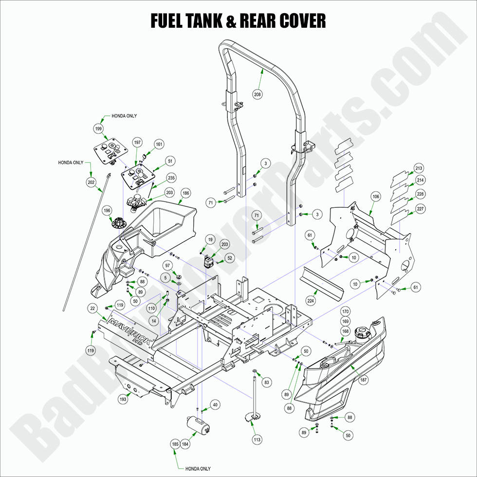 2793 - Bad Boy Mower Parts Lookup > 2022 > Maverick HD > Fuel Tanks & Rear Cover